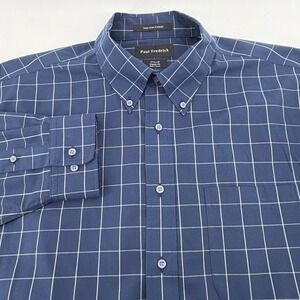 Paul Fredrick Mens 17.5 x 34 Classic Fit Non-Iron Cotton Windowpane Shirt Navy